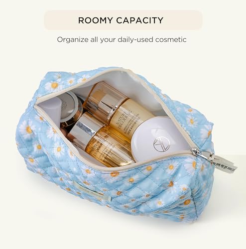 HBselect Quilted Makeup Bag, 3PCS Cotton Large Travel Makeup Bag, Cute Floral Coquette Make up Bag Cosmetic Bag Toiletry Bag for Women Girls