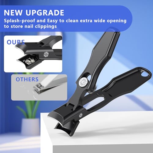 Nail Clippers for Men Thick Nails,INXEN Wide Jaw Opening No Splash Fingernail Clipper with Catcher,German Toe Nail Clippers for Thick Nails for Seniors, Stainless Steel Nail Cutter for Adult，Black