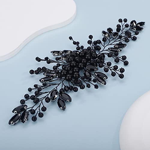 Teyglen Flower Crystal Headband Hair Vine Handmade Bridal Rhinestones Beads Headband Wedding Hair Accessories for Brides Floral Hair Pieces Headpieces for Women Girl (Blue)