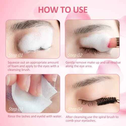Eyelash Extension Cleanser 207ml +Mascara Wand+ Brush Eyelid Foaming Cleanser,Eyelash Wash and Lash Bath for Extensions,Paraben & Sulfate Free,Makeup Remover,Salon and Home use£¨207ml/7fl.oz)