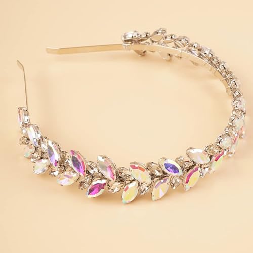 Kercisbeauty Iridescent AB Color Crystal Hair Tiaras Handmade Rhinestones Silver Hiar Crown Jewelry for Women Girls Wedding Bridal Hair Accessories (AB Color)