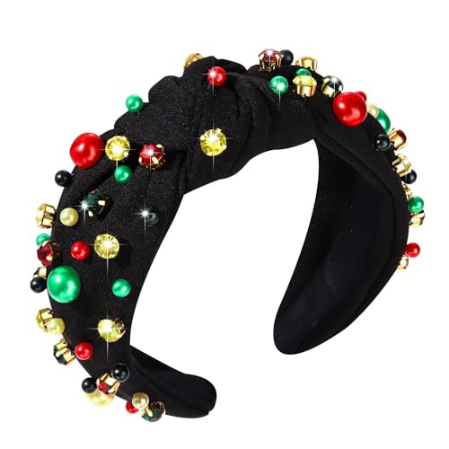 GLBCC African Pearl Knotted Headband for Women Pearl Rhinestone Jeweled Hairband Africa Black History Month Fashion Ladies Wide Bride Boho Party Hair Accessories