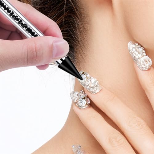2 Pack Rhinestone Picker Tool with 2 Tweezers, Wax Pencil for Gems Rhinestones, Nail Dotting Tool Applicator Tool, Nail Art Tools Nail Design Kit for DIY Nail Art (Black, White)
