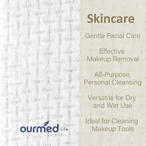Ourmed Life Face Towels, Disposable Biodegradable Facial Towels for Sensitive Skin, Lint- free Face Wipes for Washing Face, Skincare and Makeup Remover, Dry Wipes, 10"¡¿12" Extra Large, 50 Count