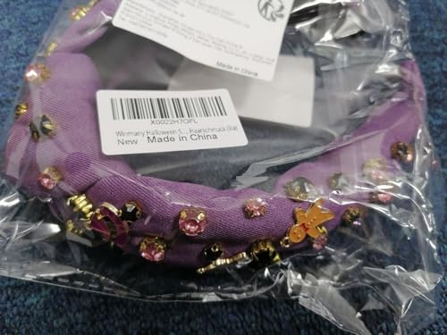 Winmany Halloween Rhinestone Headband Crystal Knotted Beaded Jeweled Headbands for Women Ghosts Pumpkin Charm Candy Corn Top Hairband Halloween Costume Hair Accessories (Purple)