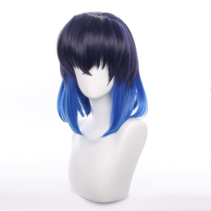 Ticomoco Hashibira Inosuke Cosplay Wig Long Black Blue Hair Halloween Christmas Party Wigs For Adult