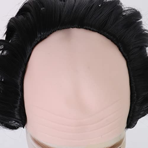 HUNIGIR Bald Black Wig Short Fluffy Wig Bald Head Black Wig Heat Resistant Synthetic Halloween Party Cosplay Costume Wig (Black)