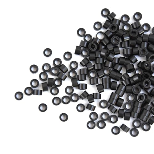 200 Pcs Silicone Lined Micro Links Rings Beads Hair Feather Extensions 5.0x3.0x3.0 mm Hair Beads (Black)