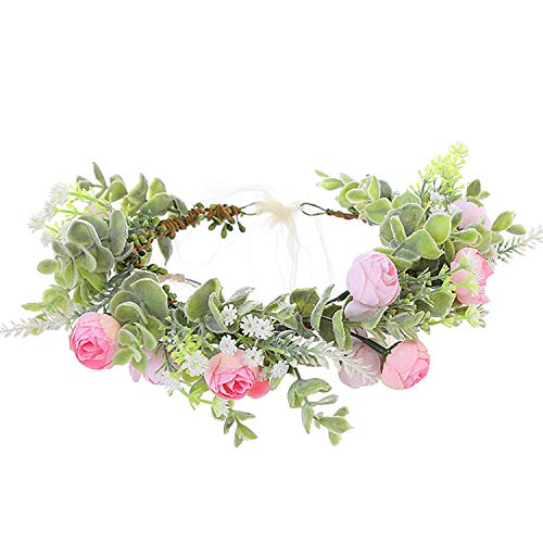 YnimioAOX Handmade Adjustable Flower Wreath Headband Halo Floral Crown Garland Headpiece,I22-baby pink