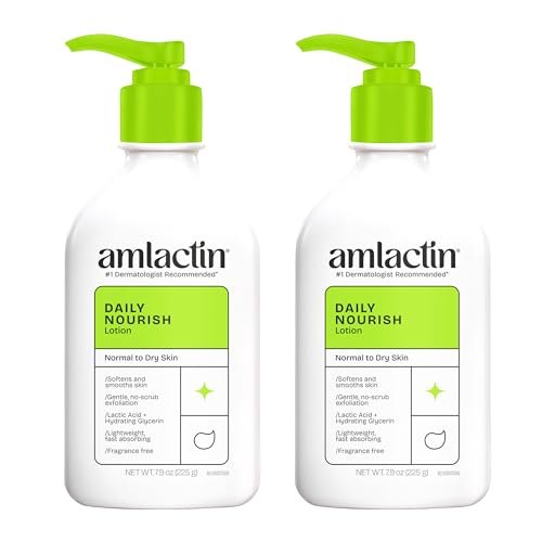 AmLactin Daily Nourish Therapeutic Body Lotion for Dry Skin - No-Scrub Exfoliator and Moisturizer - AmLactin 12% Lactic Acid Lotion, 7.9 oz (Packaging May Vary)
