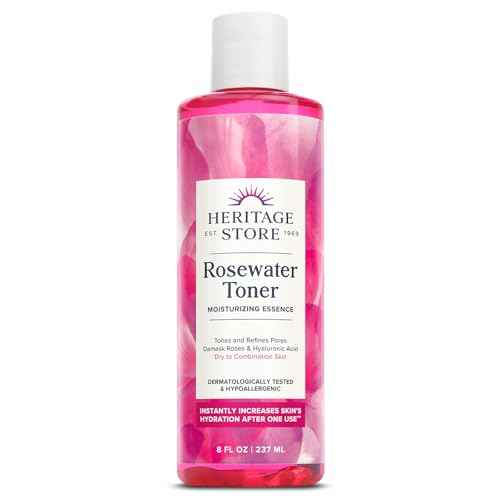 HERITAGE STORE Rosewater Facial Toner with Hyaluronic Acid, Dry to Combination Skin, Hydrating Toner Refines Pores, Minimizes Look of Fine Lines and Wrinkles, Hypoallergenic, Vegan, Cruelty Free, 8oz