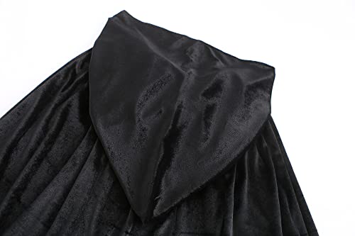 Unisex Halloween Hooded Cape Cosplay Full Length Velvet Cloak Halloween Fancy Cape Costumes (Black, X-Large)