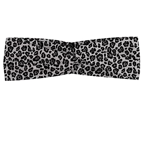 Lunarable Snow Leopard Headband for Women, Animal Skin Print with Greyscale Spots Big Wild Cat Savage Image, Elastic Comfy Hair Accessory Knotted Head Wrap Everyday Use, XS-S, Grey Black and Pale Grey