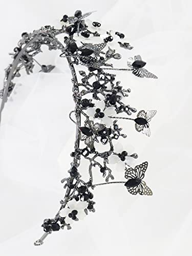 Brihasory Butterfly Queen Birthday Crowns Gold Tiaras for Bride, Crystal Royal Princess Wedding Rhinestone Headband, Costmue Party Christmas Halloween Black Prom Headpiece for Women and Girls (Black)