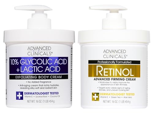Advanced Clinicals 10% Glycolic Acid + Lactic Acid Lotion Exfoliant Moisturizing Cream With Hyaluronic Acid Moisturizer | AHA Exfoliating Body Cream Improves Look Of Uneven Rough Skin Texture, 16 Oz