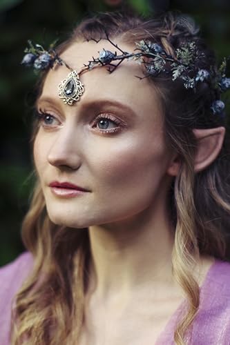 MOSTORY Woodland Elven Circlet Dark Fairy Thorn Crown Goddess Headpiece Blueberries Crystal Headband Elf Forest Hair Wreath for Women Girls Thanksgiving Christmas Cosplay Easter Wedding Birthday