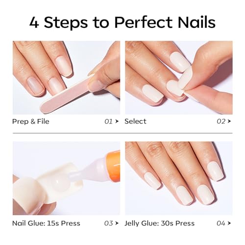 Modelones Press on Nails Almond, Raspberry Spring Short Fake Nails, Reusable Nail Kit with Nail Glue Adhesive Tabs Mini Nail File, Nails Press Ons 32Pcs 16 Sizes, Women Girl Gift ﻿