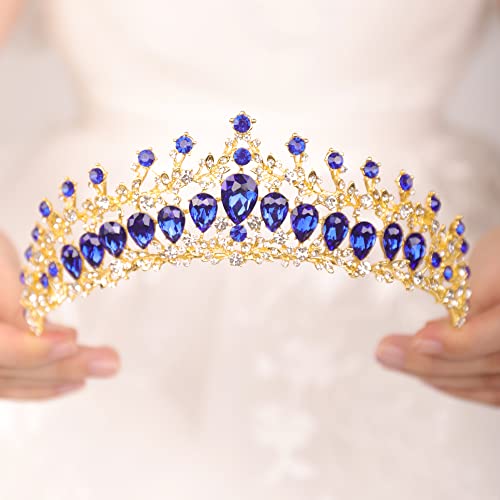 wekicici Wekicici Tiara Crowns Blue Crystal Headband Princess Rhinestone Crown King Queen Halloween Costume Prom Bridal Party