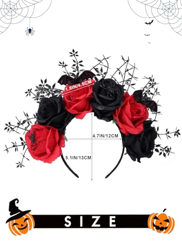 Woeoe Day of The Dead Floral Headband Pumpkin Sunflower Halloween Flower Crown Hairband Festival Costume Party Mexican Floral Headpiece Headdress