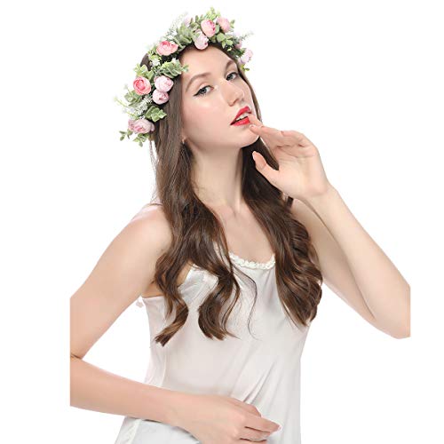 YnimioAOX Handmade Adjustable Flower Wreath Headband Halo Floral Crown Garland Headpiece,I22-baby pink