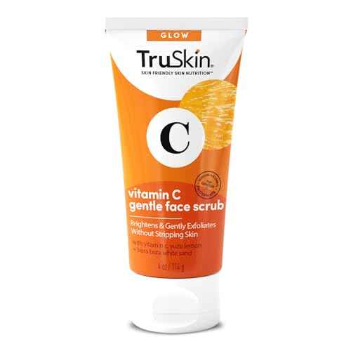 TruSkin Vitamin C Gentle Face Scrub - Brightening Daily Face Exfoliator for All Skin Types - Softens & Smooths Skin with Vitamin C, Yuzu Lemon, and Exfoliating Bora Bora White Sand - 4 Fl. Oz