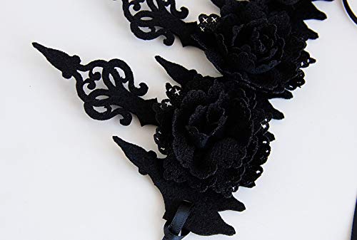 Love Sweety Halloween Vintage Crown Rose Headband Gothic Floral Headpiece (A Black)