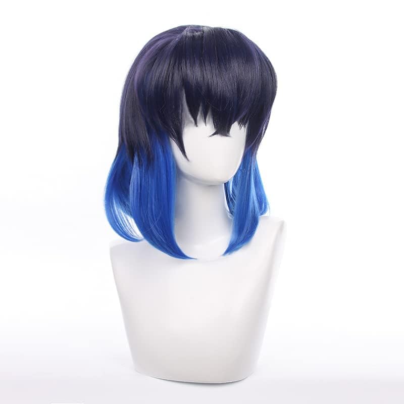 Ticomoco Hashibira Inosuke Cosplay Wig Long Black Blue Hair Halloween Christmas Party Wigs For Adult