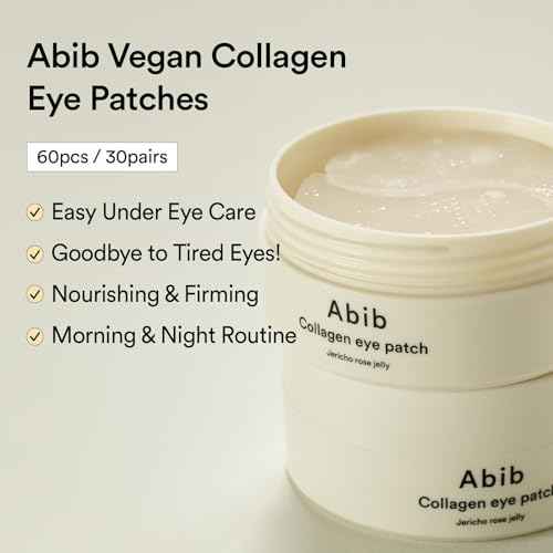 Abib Collagen Eye Patch Jericho Rose Jelly 60 Patches, Korean Under Eye Patches for Puffy Eyes and Dark Circles, Anti-Wrinkle, Collagen, Caffeine, Niacinamide, Ceramide, Antioxidant, Skin Care