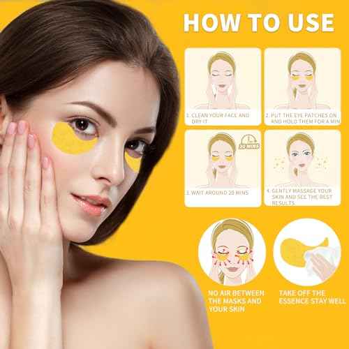 Under Eye Patches 70PCS, 24K Gold Eye Patches for Puffy Eyes Treatment, Under Eye Masks for Dark Circles and Puffiness, Non-Irritating Eye Mask Skincare, Eyes Bags Treatment, Eye Gel Pads