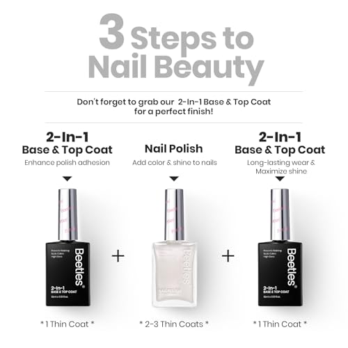 Beetles 2 in 1 Nail Strengthener Polish 1Pcs 15ml Pearl White Nail Polish-Fast Drying & Long Lasting Nail Polish Pearlescent Sheen Nail Lacquer Shimmer Art Effect for Nail Salon-Quality Results