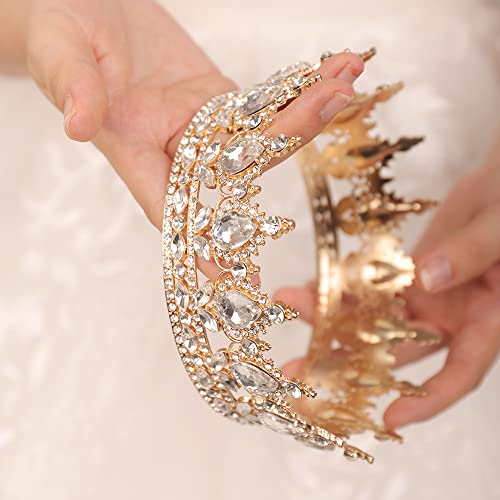 JWICOS Crystal Tiara for Women Rhinestone Bridal Wedding Full Round Tiara Hair Accessories for Girls Princess Tiara Crown Headband for Birthday Party Halloween Costume Prom (AB Rhinestone)