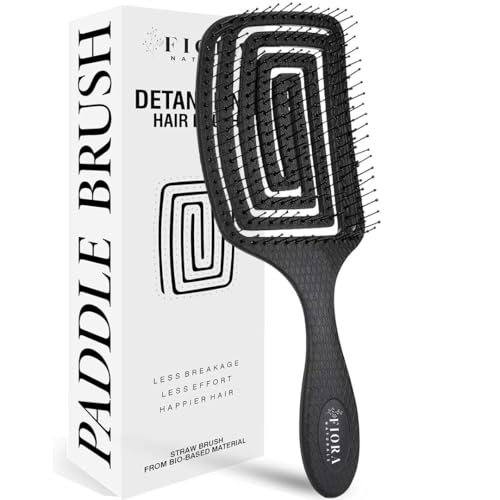 Detangler Brush by Fiora Naturals - 100% Bio-Friendly Detangling brush w/Ultra-Soft Bristles - Glide Through Tangles with Ease - For Curly, Fine, Black Natural, Women, Men, Kids - Dry and Wet Hair