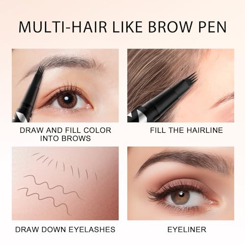 LAVONE Eyebrow Pen,2-IN-1 Dual-ended Waterproof Eyebrow Pencil,with 4 Tip Microblading Eyebrow Pen and Ultra-Precise Brow Pencil,Dual-ended Eyebrow Brush,Eyebrows Makeup for Natural Looking-Dark Brown