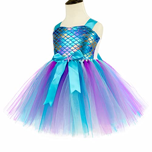 O'COCOLOUR Girls Mermaid Birthday Outfits Halloween Dress Up Costume Easter Summer Vacation Party (5-6 Years, Purple)