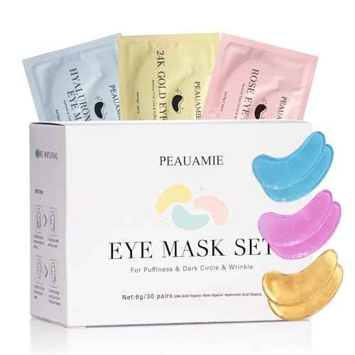 Under Eye Patches Gold and Hyaluronic Acid for puffy eyes,Rose Eye Masks for Dark Circles and Puffiness skin care Smooth Wrinkles products 30 Pairs