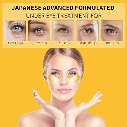 24K Gold Eye Masks for Dark Circles and Puffiness 70PCS, Under Eye Patches Gel Pads for Puffy Eyes Treatment w/Collagen, Caffeine, Peptides for Eye Bags Treatment, Gel Eye Mask Skincare
