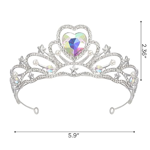 SWEETV Birthday Crowns for Women Girls Birthstone Heart Princess Tiara Silver Headpiece for Birth Day Party Photograph, Jan