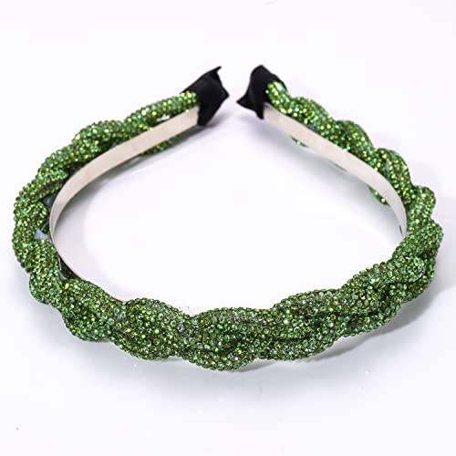 St.Patrick’s Day Headband Green Rhinestone Stripes Twist Hairband Crystal Irish Green Lucky Party Hair Accessories for Women