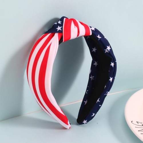 Ardorchid American Flag Headbands for Women Girls Patriotic Independence Day 4th of July Headband USA Red White and Blue Star Hair Accessories Stripe Wide Knotted Headband Hair Hoop Gifts