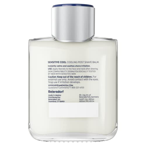 NIVEA MEN Sensitive Cool Cooling Post Shave Balm with Vitamin E, Chamomile and Seaweed Extracts, Alcohol Free After Shave Balm for Men, 3 Pack of 3.3 Fl Oz Bottles