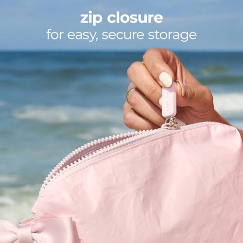 Case-Mate Essential Crinkle Bow Makeup Bag - Waterproof Zipper Pouch - Daily Use Travel Pouch for Toiletries and Beach Essentials - Perfect Small Cosmetic Bag for Secure Storage - Ballet Pink