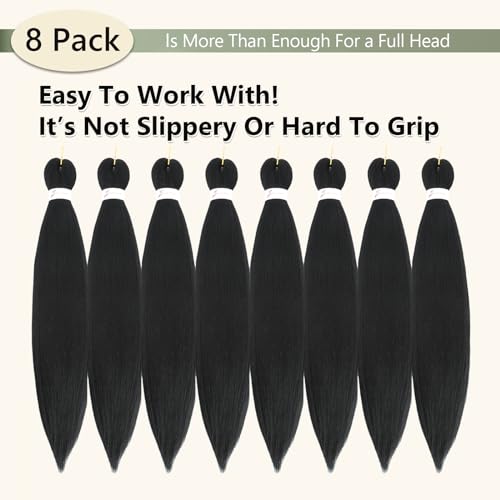 Braiding Hair Pre Stretched 40 Inch 8 Packs Long Braiding Hair Extension Pre Stretched Braiding Hair Professional Synthetic Hair For Braiding Hot Water Setting Soft Yaki Texture(40", 1B-8P)