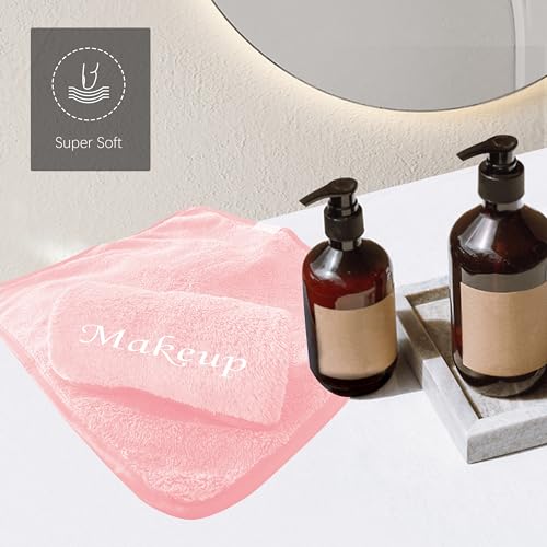 Cosy Family 10 Pack Makeup Remover Wash Cloths - Soft Microfiber Fingertip Facial Cleansing Cloths for Hand and Make Up, 12 x 12 in, Pink