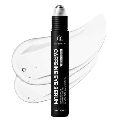 Under Eye Cream for Puffiness and Bags: Caffeine Serum Roller for Dark Circles Treatment - With 5% Caffeine Retinol Hyaluronic Acid Niacinamide Peptides 0.5 fl. oz