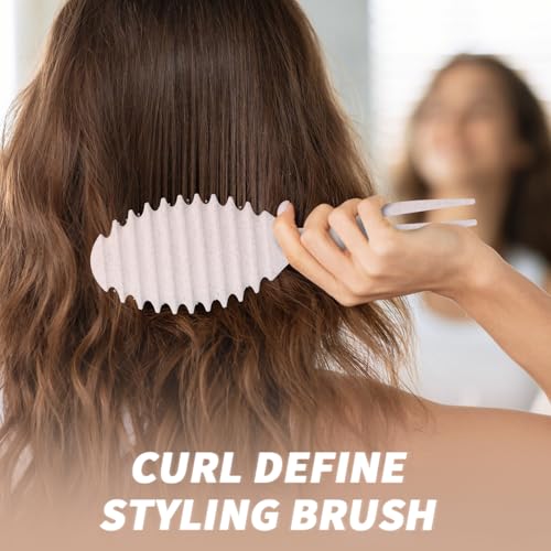 Beige Curl Defining Brush for Curly Hair - Styling and Detangler Brush with Comb for Curly Hair; Includes Bonus Hairstyling Tool; Vegan Fiber and Nylon Faux Boar Bristles to Smooth and Detangle