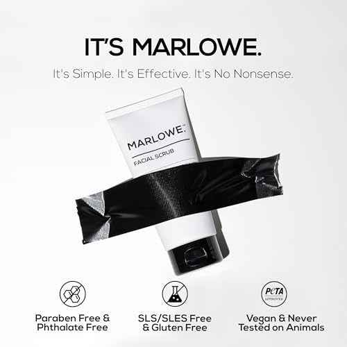 MARLOWE. No. 122 Facial Scrub 6 oz, Gentle Face Exfoliator with Apricot Seed Powder & Pumice, Cleanses & Smooths, Fresh Pine & Agarwood Scent