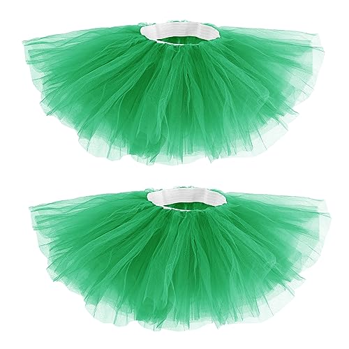 2pcs Tutu Skirts, 5 Layered Tulle Tutu Skirt Elastic Mini Tutu Skirt Layered Ballet Mesh Skirt Tutu Costume Tutu Dress for Women Dace Show Halloween Dress Up Party (Green)