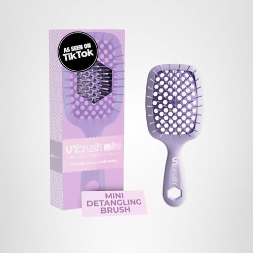FHI Heat UNbrush Mini Detangler Brush for Pain-Free Brushing on All Wet or Dry Hair Types — Durable Duoflex Anti-Static Bristles, Lightweight Handle, Vented Mini Hair Brush, Lilac Light Purple
