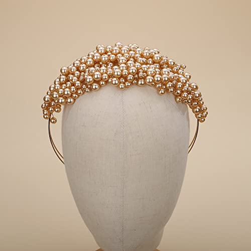 Teyglen Floral Pearl Bridal Tiara Crown - Beaded Hair Accessories for Women Bride Prom Birthday Party (Champagne)