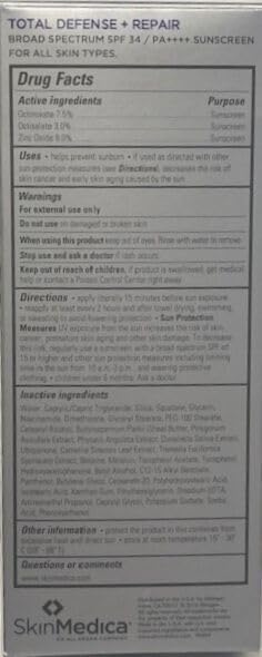 SkinMedica Total Defense + Repair SPF 34 Sunscreen - Broad Spectrum Protection for Your Face